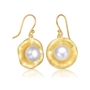 Guili Sterling Silver 14K Gold Plated hook earrings featuring genuine Freshwater round pearls, designed for a timeless and sleek style. - 1 of 3