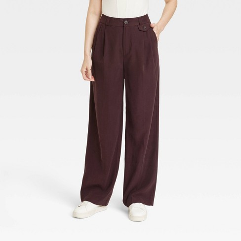 Women's High-Rise Relaxed Fit Full Length Baggy Wide Leg Trousers - A New  Day™ Brown 16