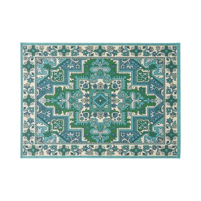GDFStudio Mercer Outdoor 5'3" x 7' Oriental Area Rug, Ivory/Blue