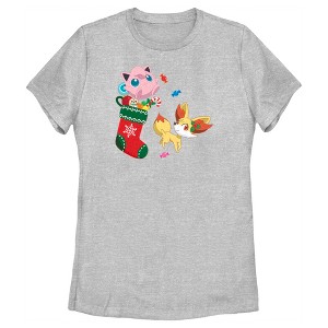 Women's Pokemon Christmas Jigglypuff and Fennekin Stocking T-Shirt - 1 of 4