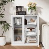36 in. Tall Wood Grain Storage Cabinet in White, Storage Organizer with 2 Glass Doors for Bedroom Living/Dinning Room - 2 of 4