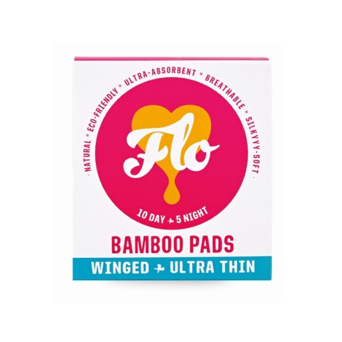 Flo Here We Flo Organic Bamboo Combo Ultra Absorbent Pads With Wings - 15ct  : Target