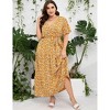 BLUEMING Summer Maxi Dress for Plus Size Women Tie Wasit Surplice Dress Flutter Sleeve A-Line Dress - 3 of 4