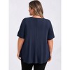 Women's Plus Size Keyhole V Neck Short Sleeve Swing Casual Knit Blouses - GRACE & GRANDEUR - 3 of 4