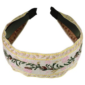 Unique Bargains Women's Classic Embroidery Bohemia Headband 1.97" Wide White 1 Pc - 1 of 4