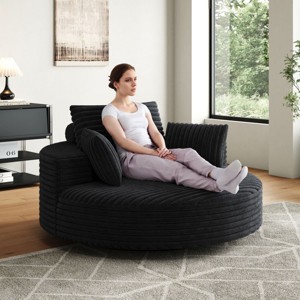 55" Fluffy Corduroy Chenille Foam Swivel Chair,Modern 360° Sleeper Lounge Seat for Living Room or Bedroom–The Pop Home - 1 of 4