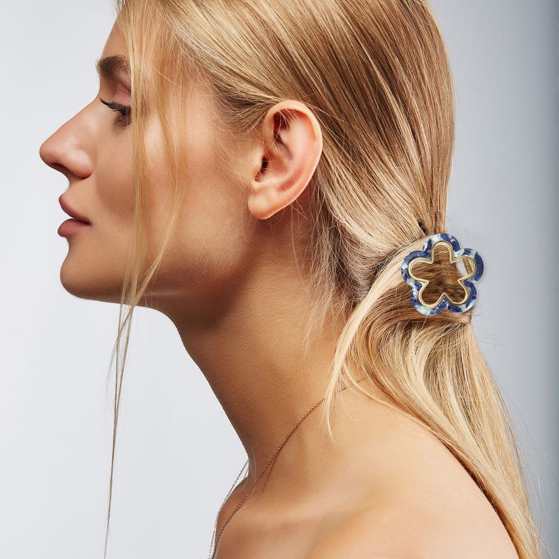 Unique Bargains Women's Acrylic Flower Hair Claw Clip Blue Brown 1.97"x1.77"x1.30" 2 Pcs, 2 of 7