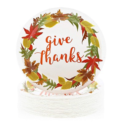 Blue Panda 50 Pack "Give Thanks" Paper Plates for Thanksgiving Party Supplies (10 In)