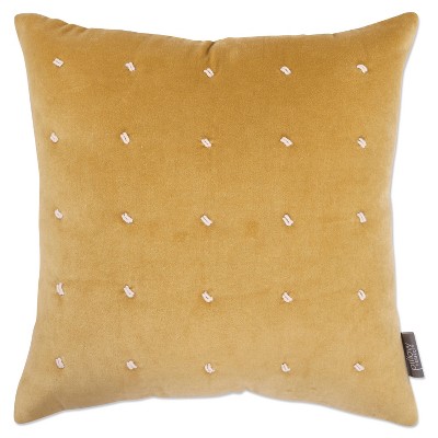 18"x18" Indoor French Knots Square Throw Pillow Gold - Pillow Perfect: Cotton Velvet, Abstract Design