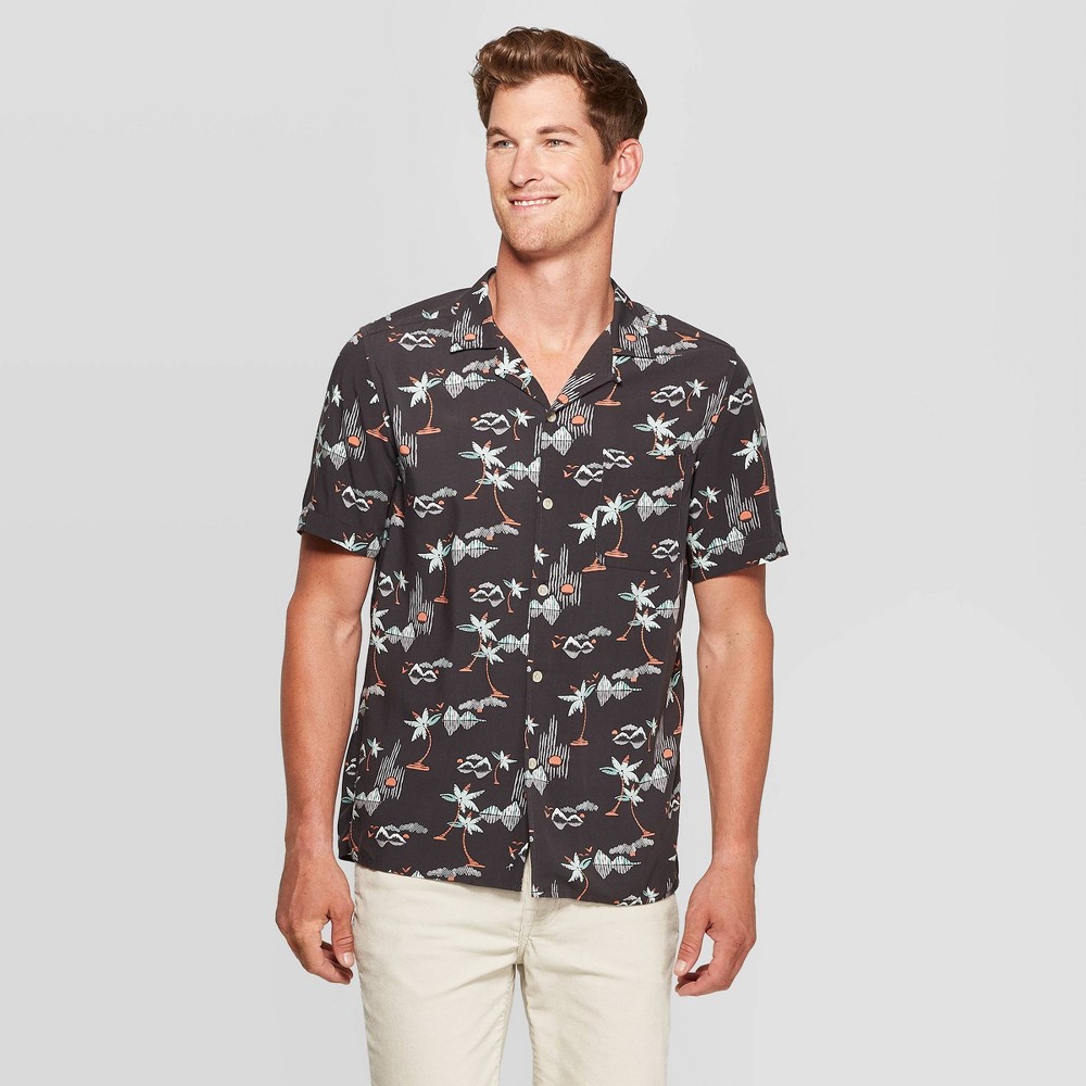 Men's Island Print Standard Fit Button-Down Shirt - Goodfellow & Co Gray S was $19.99 now $12.0 (40.0% off)