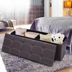 Costway 45''x15''x15'' Large Folding Storage Faux Leather Ottoman Pouffe Box Stool Brown - 1 of 4