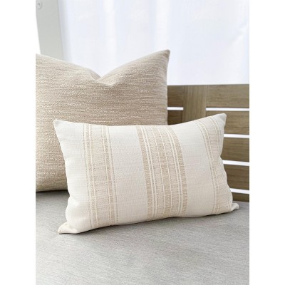 Anaya Beige and White Striped Acrylic Outdoor Throw Pillow 24x24