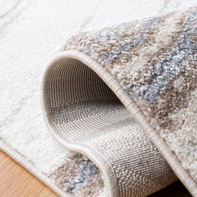 Ivory and Gray Abstract Shag Runner Rug 2'2" x 9'