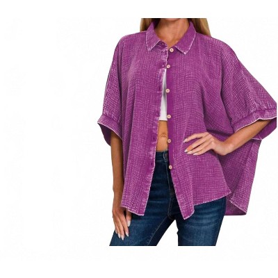 Women's Gauze Button Up Top - ZENANA