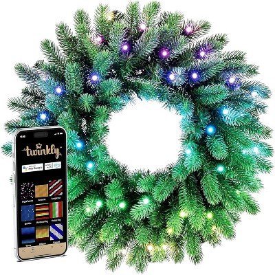 Twinkly Pre-Lit Regal Artificial Wreath App-Controlled LED - 50 RGB (16M Colors) LEDs - 2ft Diameter - Green Foliage - Smart Christmas Lighting Decor