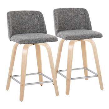 Set of 2 Toriano Counter Height Barstools Natural/Gray/Chrome - LumiSource