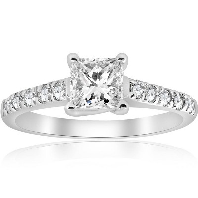 Pompeii3 1 1/4ct Princess Cut Diamond Engagement Ring 14k White Gold Lab Created