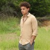 Campus Sutra Men Men's Buff Beige Micro Hexagon-Lined Shirt - 3 of 4