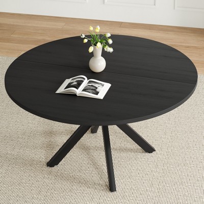 GlasFlength Desks, Round Dining Table with Mid-Century Style, Multi-Purpose, for Kitchen, Dining Room, Black, 47.2"*47.2"*29.5"