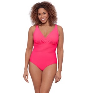 Aqua Green, Women's Surplice Trim Overlay One Piece - 1 of 3