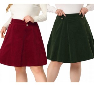 Agnes Orinda Women's Plus Size Tie Waist Button Front Pockets A-Line Midi Denim Skirts - 1 of 4