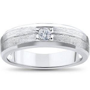 Pompeii3 Mens White Gold Solitaire Brushed Diamond Wedding Ring - 1 of 4