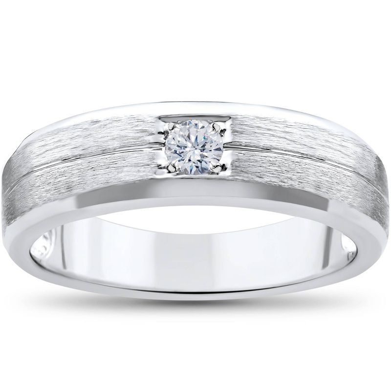 Pompeii3 Mens White Gold Solitaire Brushed Diamond Wedding Ring, 1 of 6