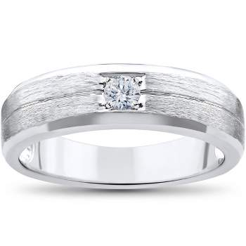 Pompeii3 Mens White Gold Solitaire Brushed Diamond Wedding Ring