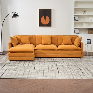 110" Modular Combination Cloud Sofa with Ottoman, Chenille Deep Seat L-Shaped Sectional Couch with Cushions, Modern Living Room Furniture - 1 of 4
