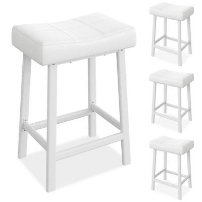 Counter Height Bar Stools Set of 4, 24 Inch Barstools for Kitchen Island Counter, Upholstered Padded Saddle Chairs with Cushion, Easy Assembly, White