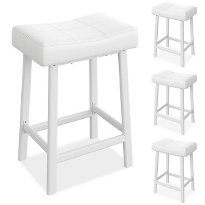 Counter Height Bar Stools Set of 4, 24 Inch Barstools for Kitchen Island Counter, Upholstered Padded Saddle Chairs with Cushion, Easy Assembly, White - 1 of 4