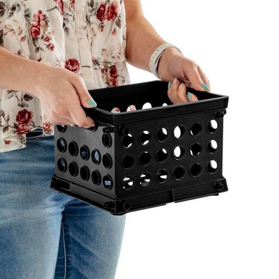 Sterilite Black Stackable Plastic Mini Storage Crate with Handles