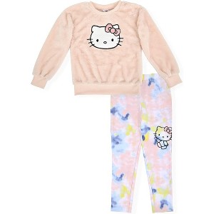 Hello Kitty Little/Big Girls’ 2-Piece Faux Fur Crew Neck Sweatshirt & Legging Set - 1 of 4