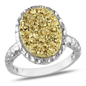 EVERLY JEWELRY | Sterling Silver w/2 1/2 ct TGW 11x15mm Oval Golden Color Druzy Gemstone Fashion Ring - 1 of 4