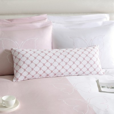 Mauve Embroidered Cotton Duck Canvas Lumbar Pillow