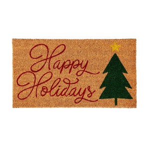 Evergreen Happy Holidays Indoor Outdoor Natural Coir Doormat Home Decor - 1 of 2