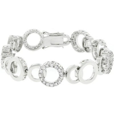 ShineHigh Circle Bijoux Bracelet for Women, Rhodium-Plated Lead-Free Alloy with Pave Cubic Zirconia Accents, Available in 7-Inch or 8-Inch Sizes
