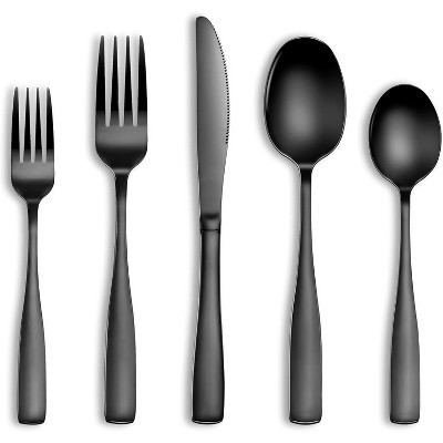 BRINJOY 20-Piece Black Stainless Steel Silverware Set - Square Cutlery Set for 4, Dishwasher Safe