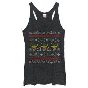 Women's Marvel Ugly Christmas Loki Racerback Tank Top - 1 of 3