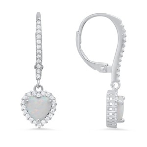 Sterling Silver Heart-cut Birthstone CZ Halo Leverback Earrings - 1 of 2