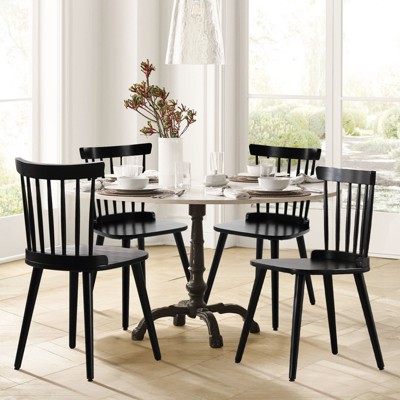 Bekrvio Windsor Dining Chair Set of 4-Farmhouse Solid Wood, Spindle Back, Armless, Mid-Century Modern Black Chairs for Dining Room, Kitchen,Black