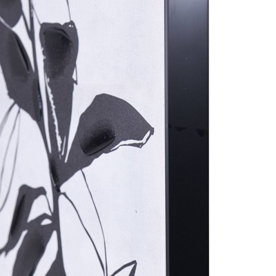 Black and White Abstract Leaf Canvas Art with Frame, 26" x 38"