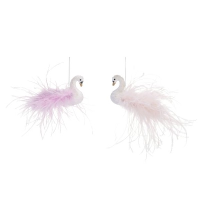 Transpac Feather Swan Ornament Set of 2 Christmas Home Decorations