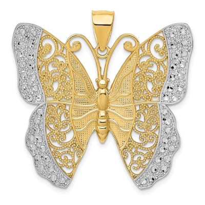 Black Bow Jewelry 14k Yellow Gold & White Rhodium 37mm Textured Butterfly Pendant