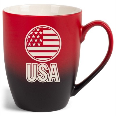 100 North United States of America 10 Ounce Red and Black Two Toned Ombre, Comfortably Fits Your Hands, Ceramic Tea Coffee Cup Mug, USA