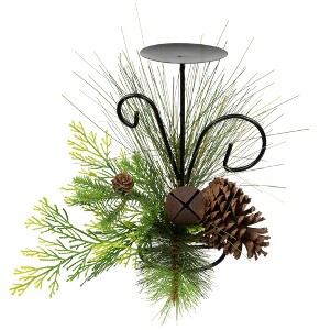 Northlight Pine Cones and Jingle Bell Christmas Pillar Candle Holder - 10" - 1 of 4