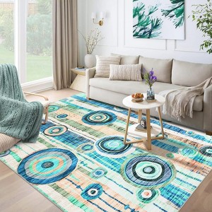 Modern Living Room Rug Washable Indoor Accent Rug Low Pile Non Slip Carpet with Circle Print Contemporary Floorcover Mat - 1 of 4