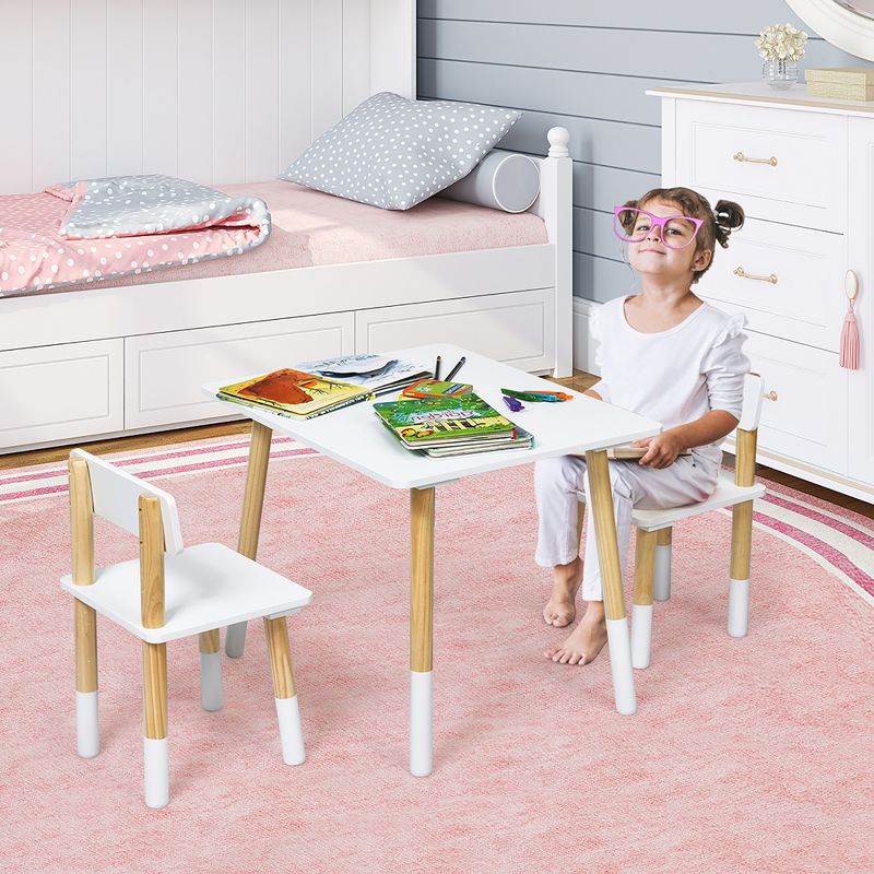 Costway Kids Wooden Table & 2 Chairs Set Children Play Activity Table Furniture Set Living Room, 3 of 11