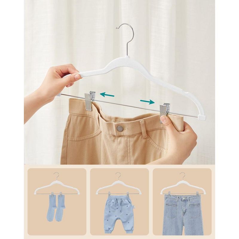 SONGMICS 30 Packs Velvet Skirt Pants Hangers Velvet Hangers with Adjustable Clips Non Slip Space Saving Clothes Hangers, 4 of 8