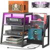 Besiost 4-Tier Stereo Rack Cabinet with Side Shelves for Record Storage, Turntable Console Stand with LED Lights - 3 of 4